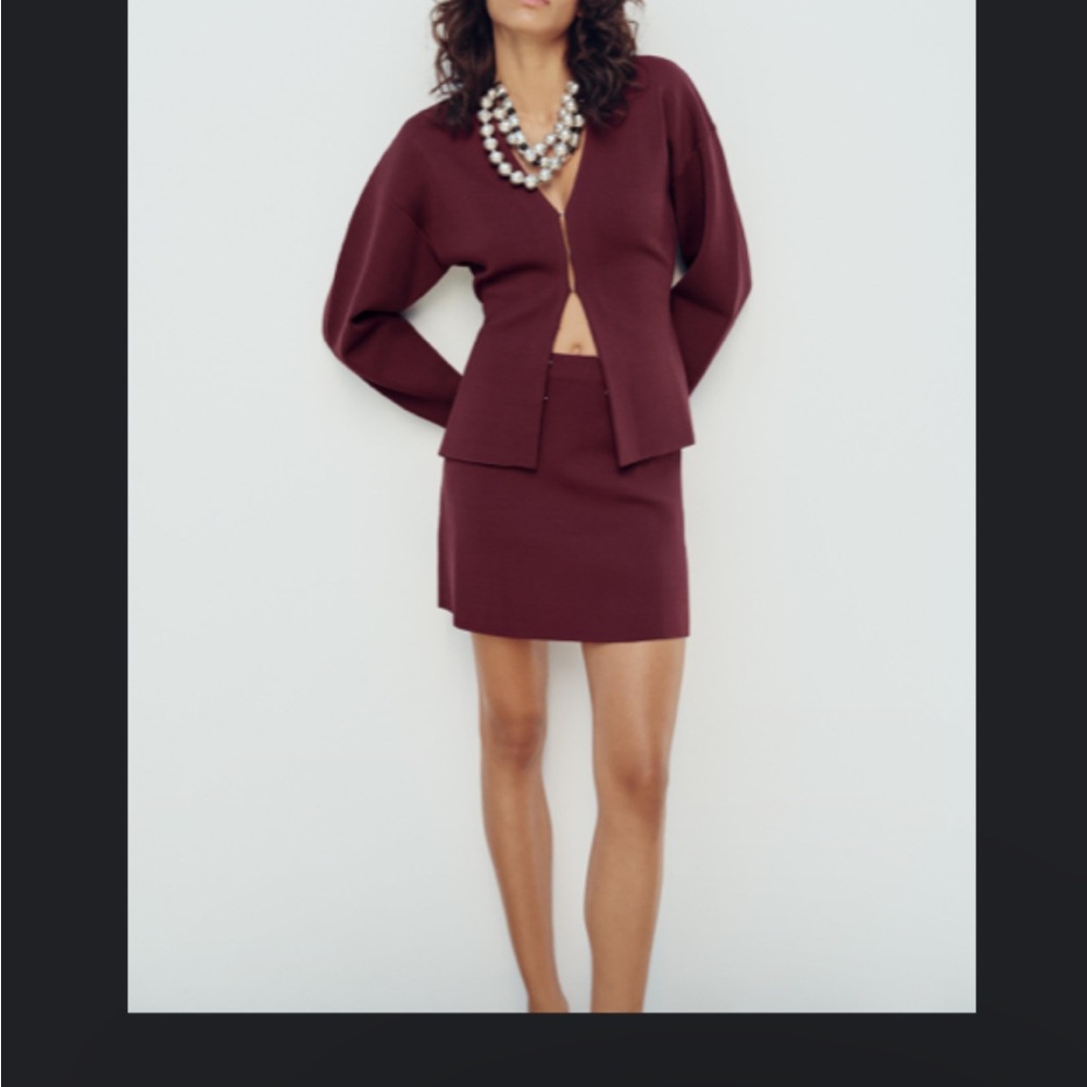 Chic Burgundy Skirt and Jacket Set